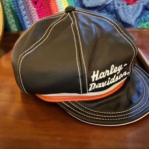 Leather Harley-Davidson Newsboy hat.